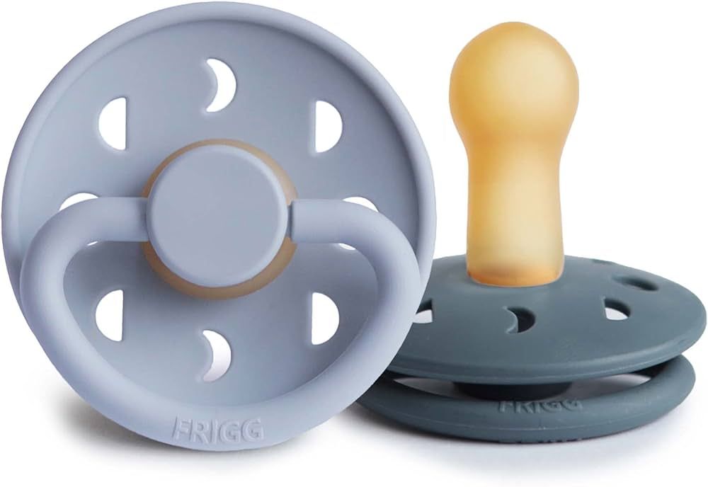 FRIGG Moon Natural Rubber Baby Pacifier | Made in Denmark | BPA-Free (Powder Blue/Slate, 6-18 Mon... | Amazon (US)