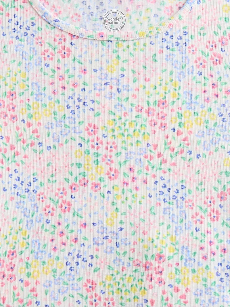 Wonder Nation Girls Ribbed Short Sleeve Top and Shorts Pajama Set, 2-Piece, Sizes 4-18 | Walmart (US)