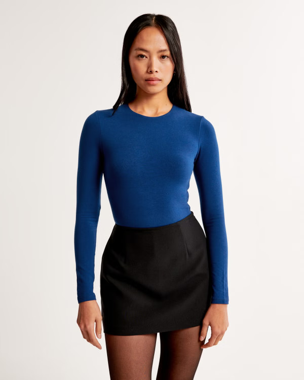 Long-Sleeve Cotton-Blend Seamless Fabric Crew Bodysuit | Abercrombie & Fitch (US)