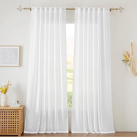 RYB HOME White Curtains Sheer - Linen Texture Semi Sheer Window Covering, Light & Airy Privacy Sh... | Amazon (US)