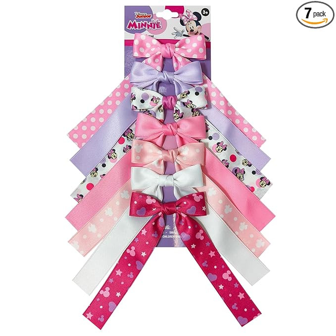 Disney Minnie Printed Long Tail Hair Bow Set for Girls – 7-Pack Printed Bows with Alligator Cli... | Amazon (US)