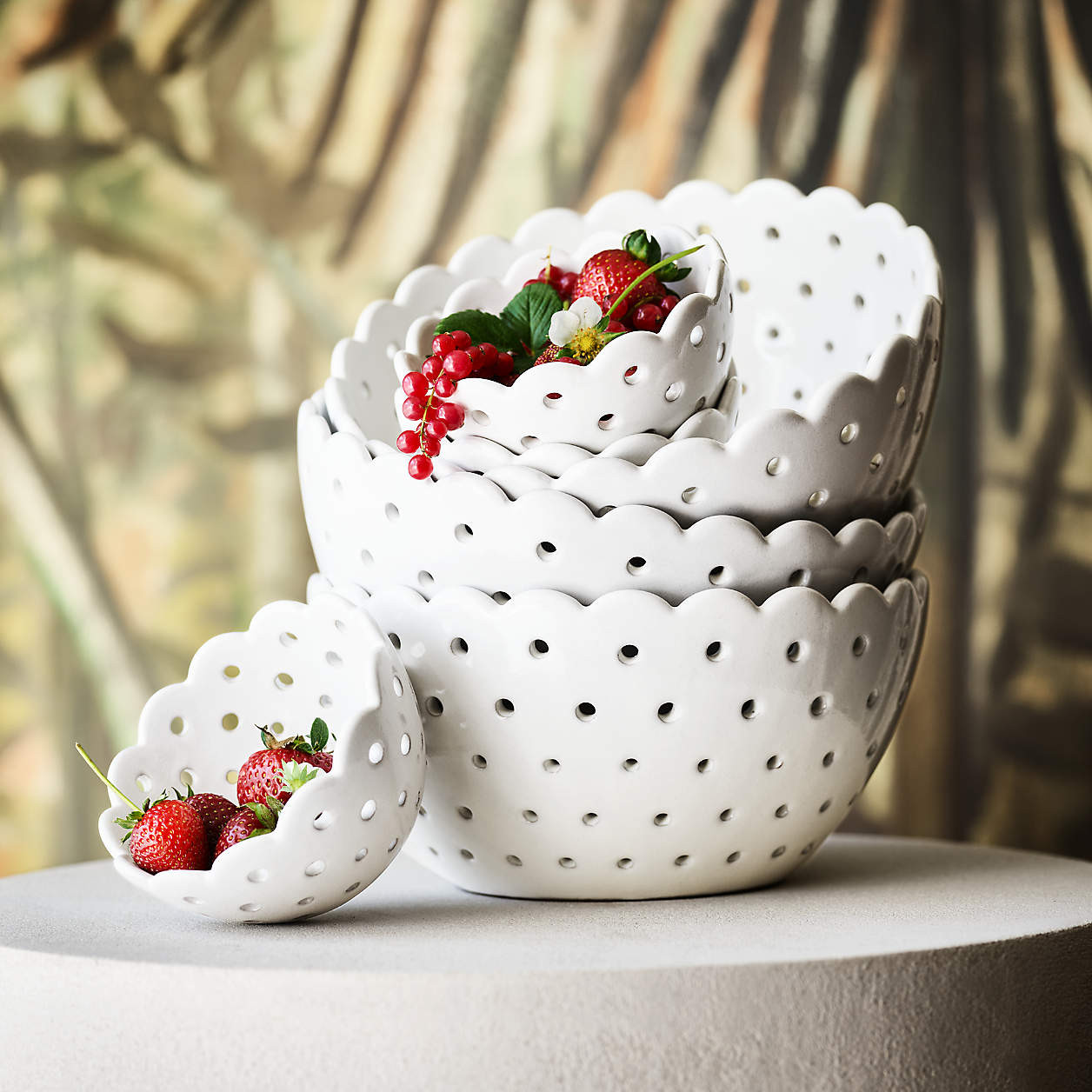 Large White Scallop Eyelet Stoneware Colander by Laura Kim + Reviews | Crate & Barrel | Crate & Barrel