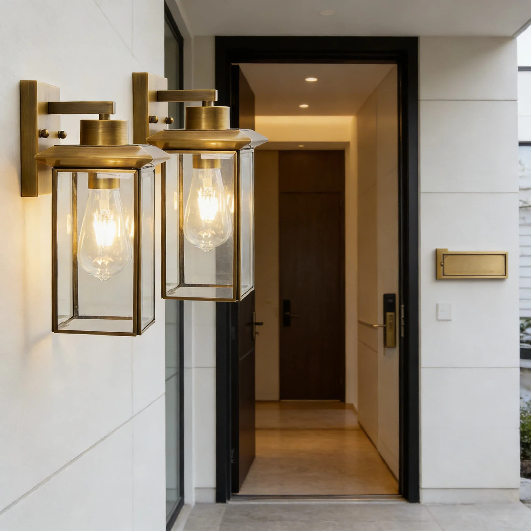 Outdoor Wall Light Fixtures 2-Pack, Waterproof Brass Exterior Lanterns With Glass Shade & E26 Soc... | Wayfair North America