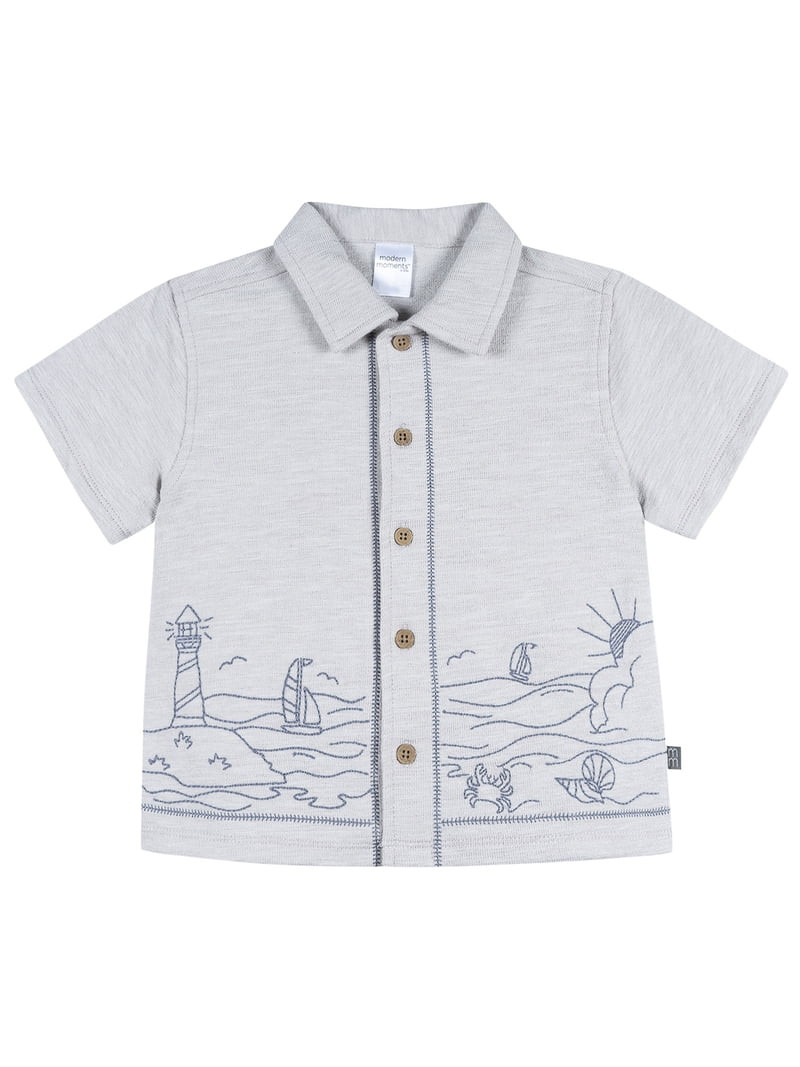 Modern Moments by Gerber Toddler Boy Button Front Shirt with Embroidery Set, 2-Piece, Sizes 12 Mo... | Walmart (US)
