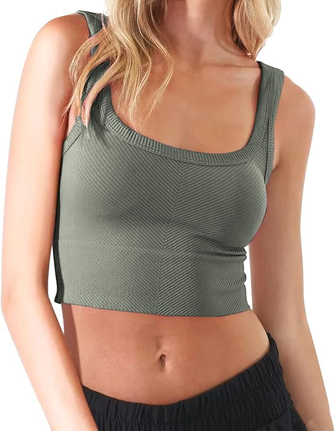 CHYRII Womens Summer Square Neck Going Out Tops Ribbed Basic Tank Crop Workout Tops | Amazon (US)