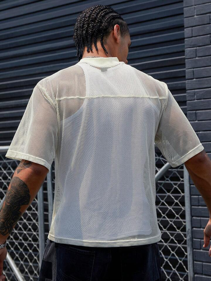 Manfinity Streetrush Men's Casual Numeric Print Mesh T-Shirt, Short Sleeve, Summer | SHEIN