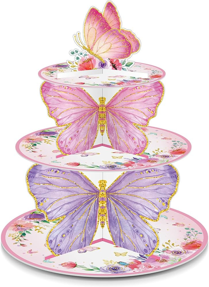 Zopeal 3 Tier Butterfly Cupcake Stand Butterfly Birthday Decorations Spring Cupcake Stand Holder ... | Amazon (US)