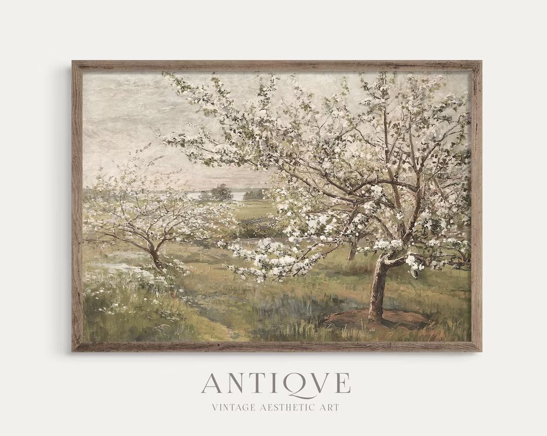 Spring Blooming Tree Painting Vintage European Art Muted Colors Print Printable Digital Download ... | Etsy (US)