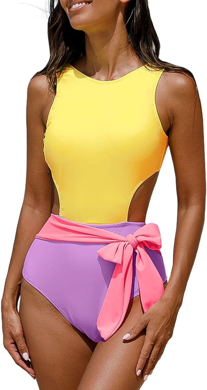 popvil One Piece Bathing Suit for Women Cutout Tummy Control Swimsuits Floral Print V Neck Swimwe... | Amazon (US)