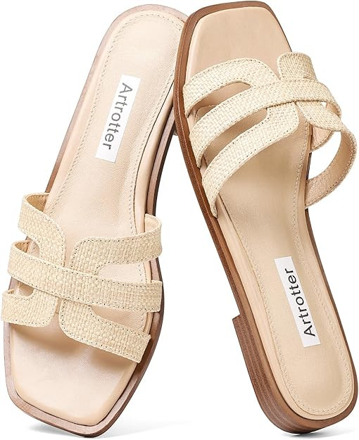 Artrotter Slides Beach Sandals for Women Comfortable Vacation Summer Shoes for Women Flat Sandals | Amazon (US)