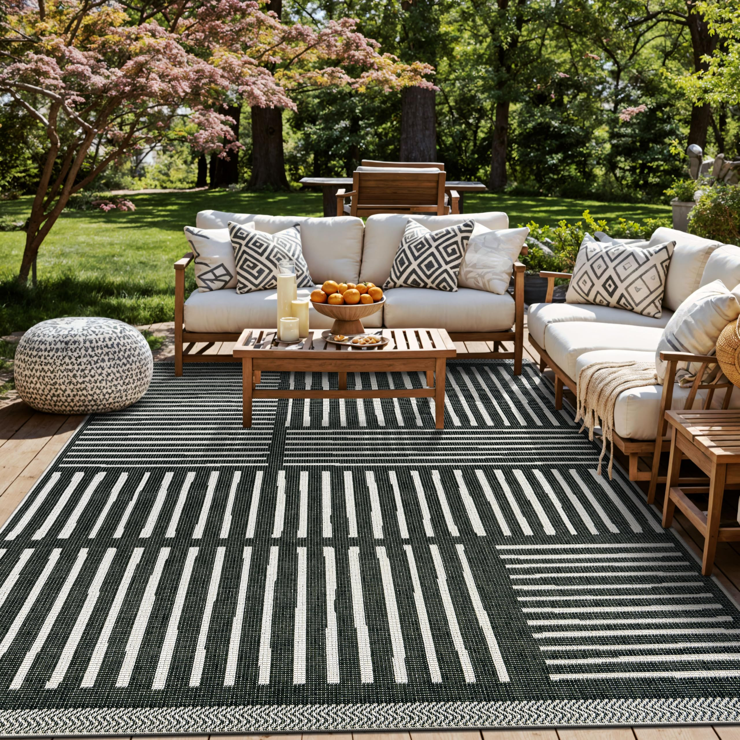 Rugshop Black Contemporary Stripe Indoor/Outdoor Large Area Rug, Weather Resistant & Reversible, ... | Amazon (US)