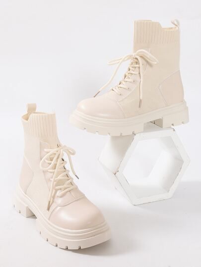 Splicing Design Lace Up Front Boots | SHEIN