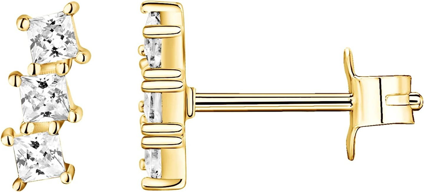 PAVOI 14K Gold Plated 925 Sterling Silver CZ Simulated Diamond Earrings | Dainty Geometric Shape ... | Amazon (US)