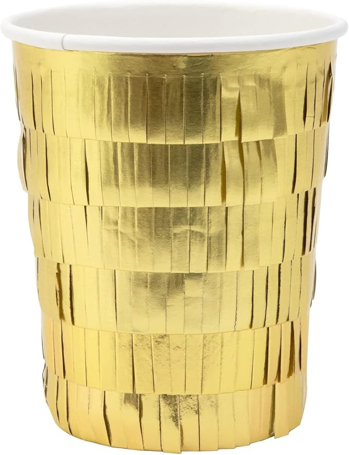 Meri Meri Gold Fringe Party Cups (Pack of 8), Disposable Paper Cups, Disposable Party Cups, 9oz.,... | Amazon (US)