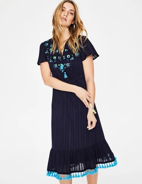 Evelyn Embroidered Dress Navy Women Boden | Boden (US)