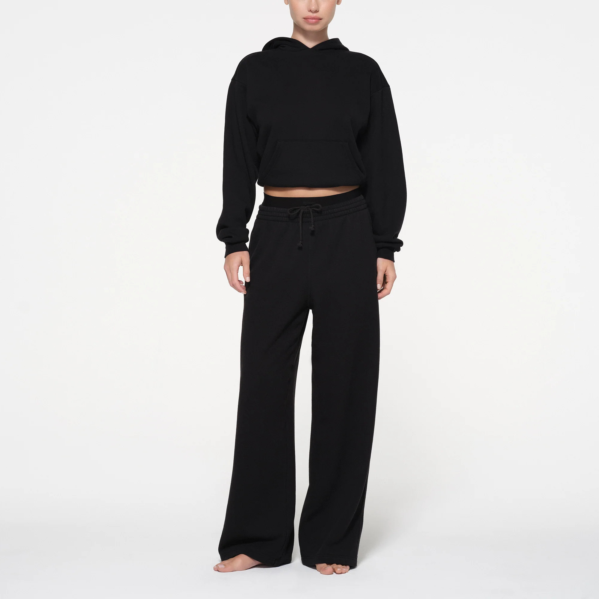 SKIMS Oversized Double Waistband Pants | Black | Medium | Cotton Fleece | SKIMS (US)
