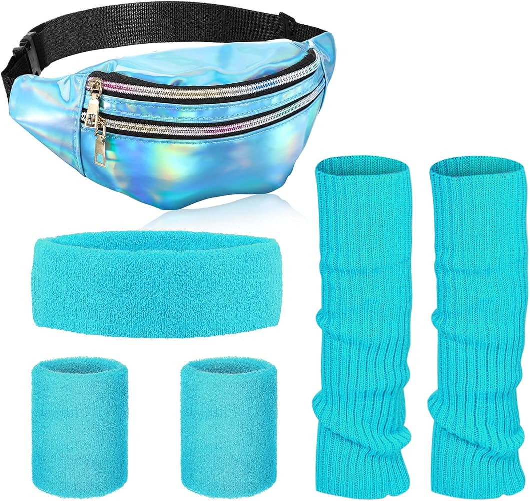 SATINIOR 80s Women Neon Leg Warmers Set Holographic Fanny Pack Knit Leg Warmers Headband Wristban... | Amazon (US)