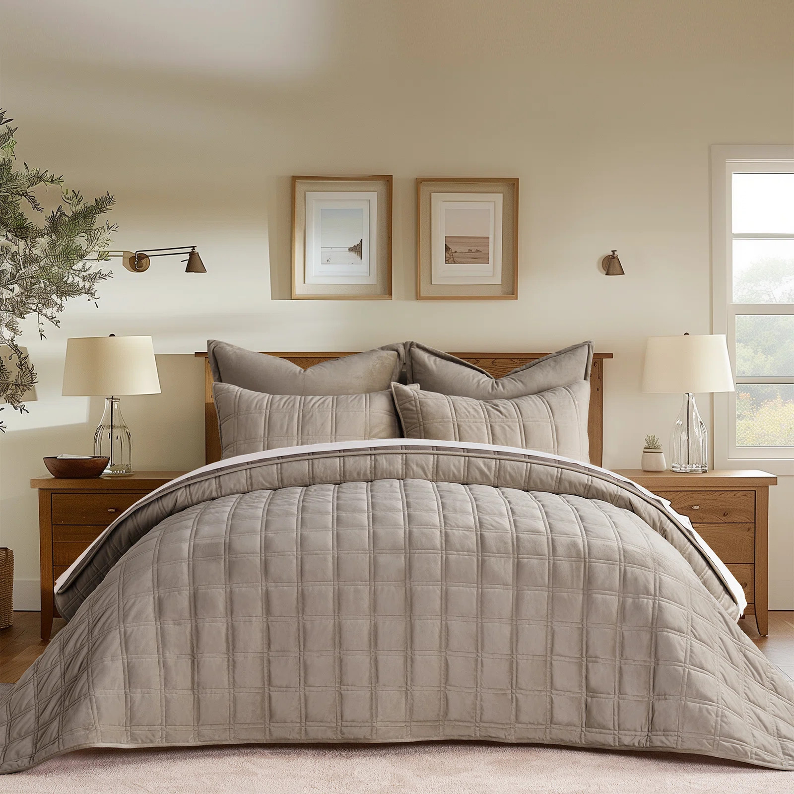 Double Box Stitch Velvet Quilt set | Wayfair North America