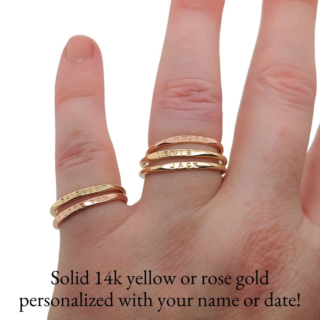 Stackable Name Ring Dainty Name Ring in 14K Yellow Gold or - Etsy | Etsy (US)