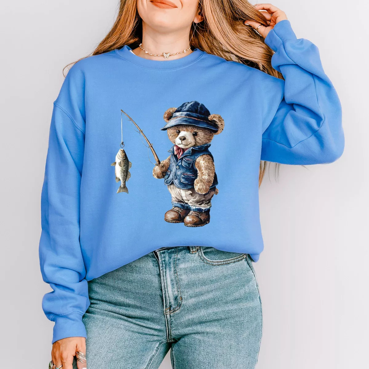 Simply Sage Market Teddy Bear Fisherman Sweatshirt - S - Carolina | Target