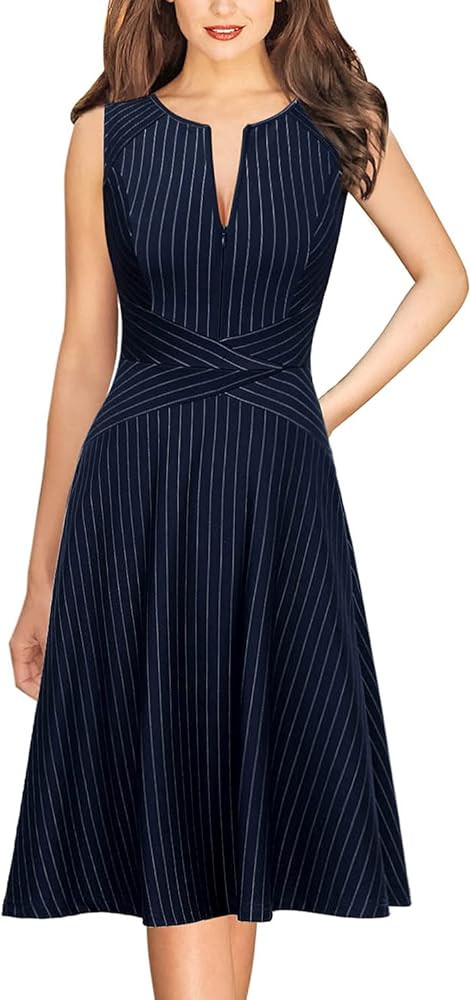 VFSHOW Womens Elegant Front Zipper Slim Work Business Office Party Cocktail A-Line Dress | Amazon (US)