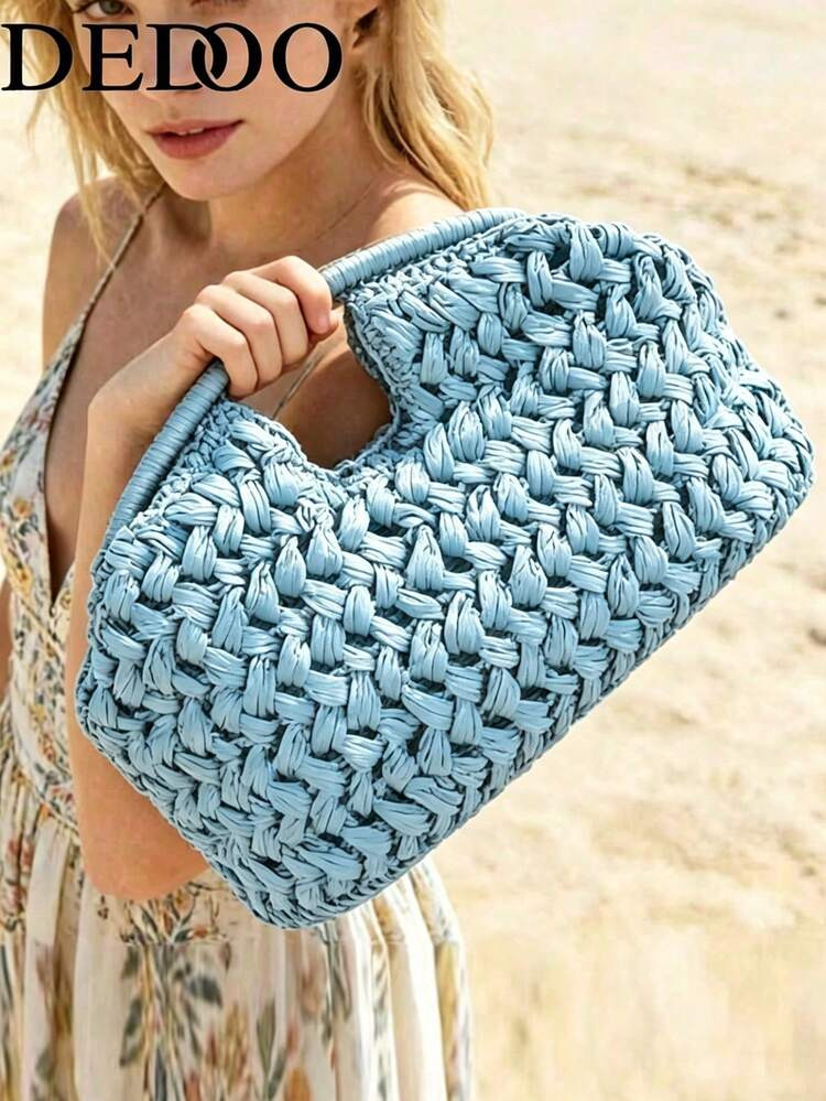 Dedoo 2026 New Natural Fiber Clutch, Handwoven Raffia Grass Summer Beach Bag, Straw Bag | SHEIN