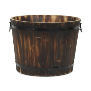 Handcrafted Large Wooden Decorative Bucket - 15.25" - Brown and Black | Christmas Central