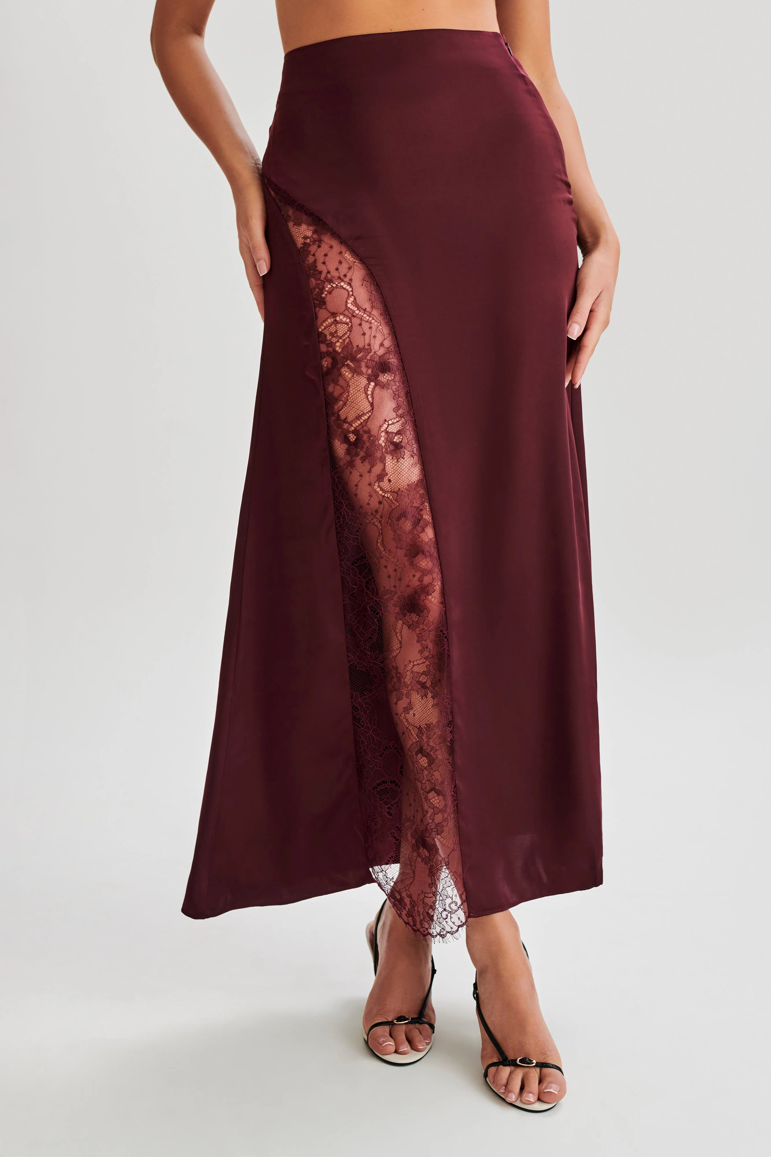 Luella Satin Lace Maxi Skirt - Plum | MESHKI US