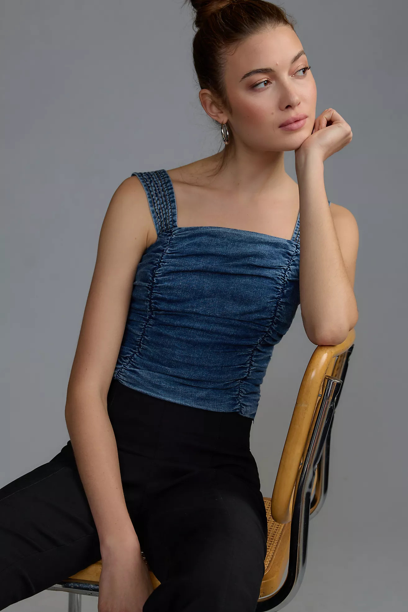 Pilcro Ruched Square-Neck Top | Anthropologie (US)