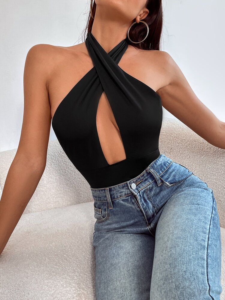 Cut Out Backless Halter Bodysuit | SHEIN