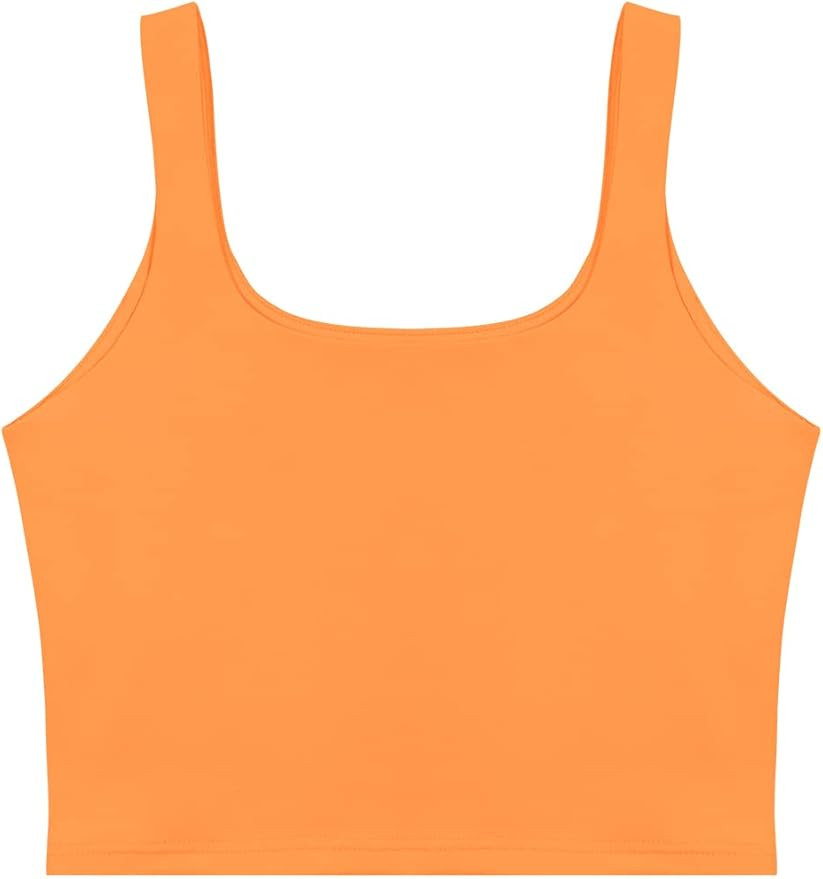 REORIA Women’s Sexy Square Neck Double Lined Seamless Sleeveless Cropped Tank Yoga Crop Basic T... | Amazon (US)