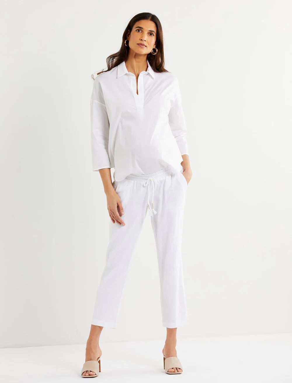 Under Belly Linen Straight Leg Maternity Crop Pants | Motherhood Maternity