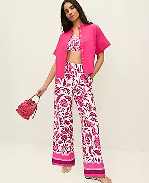 The Floral Pull On Wide-Leg Pant in Linen | Ann Taylor