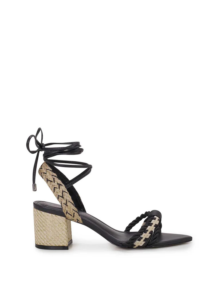 Prim Woven Block Heel Sandal in Black | Jessica Simpson E Commerce