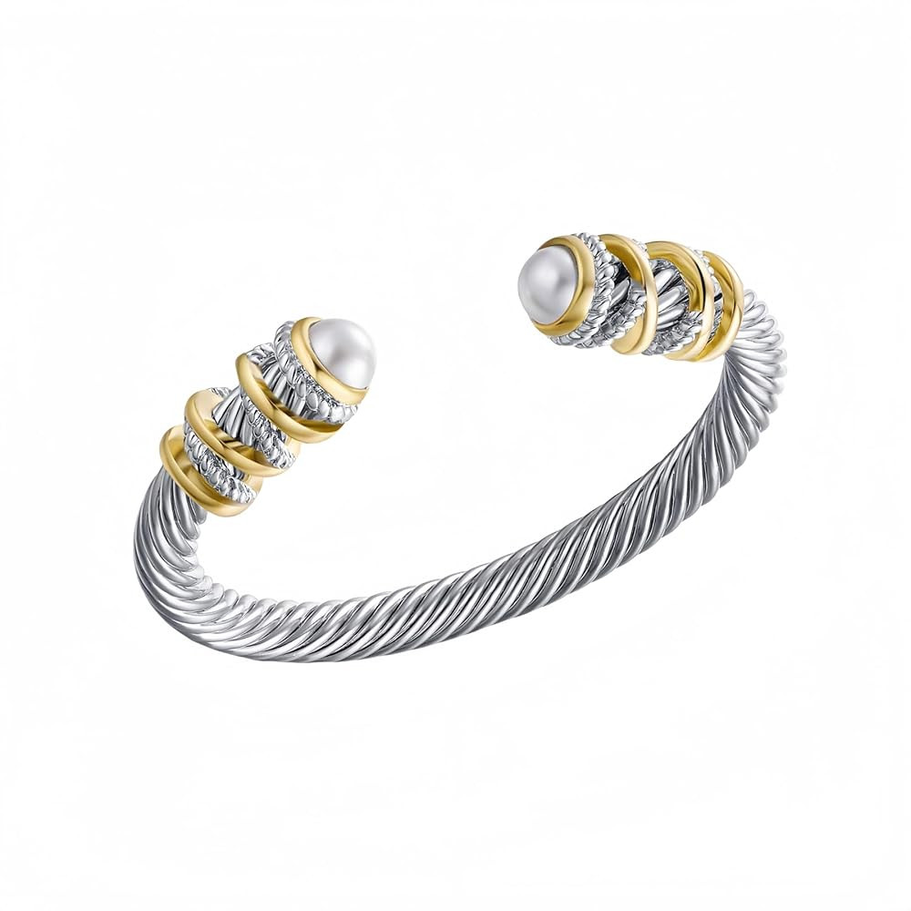 Decpro Antique Twisted Cable Bracelet with Composite Shell Pearl Inlay Alloy Cuff, Amazon Fashion | Amazon (US)