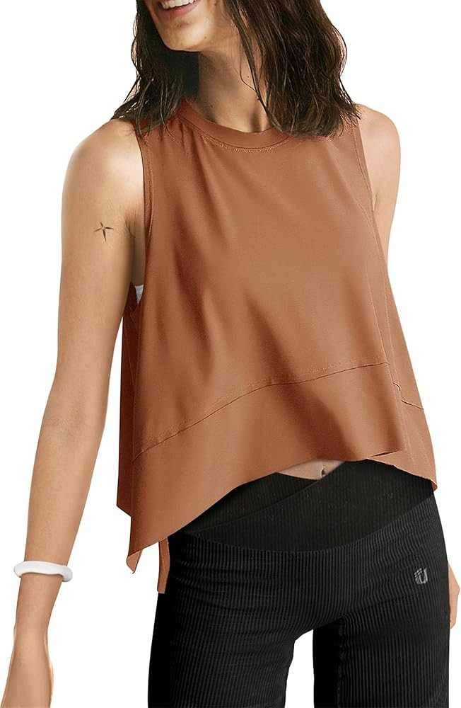 UEU Cropped Tank Tops for Women Workout Yoga Athletic Summer Flowy Split Side Slit Oversized Loos... | Amazon (US)