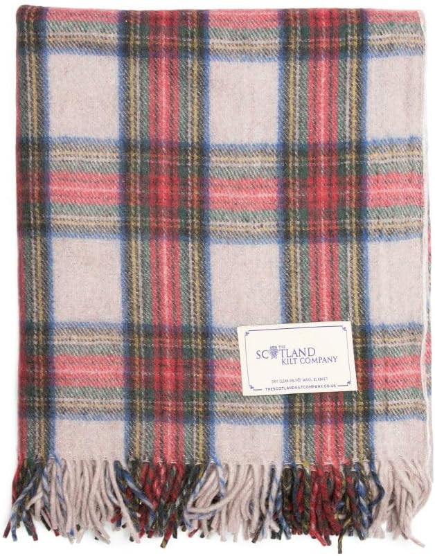 Recycled Wool Tartan Lap Blanket in Stewart Dress - Fringed Edges, Soft, Machine Washable - One S... | Amazon (US)