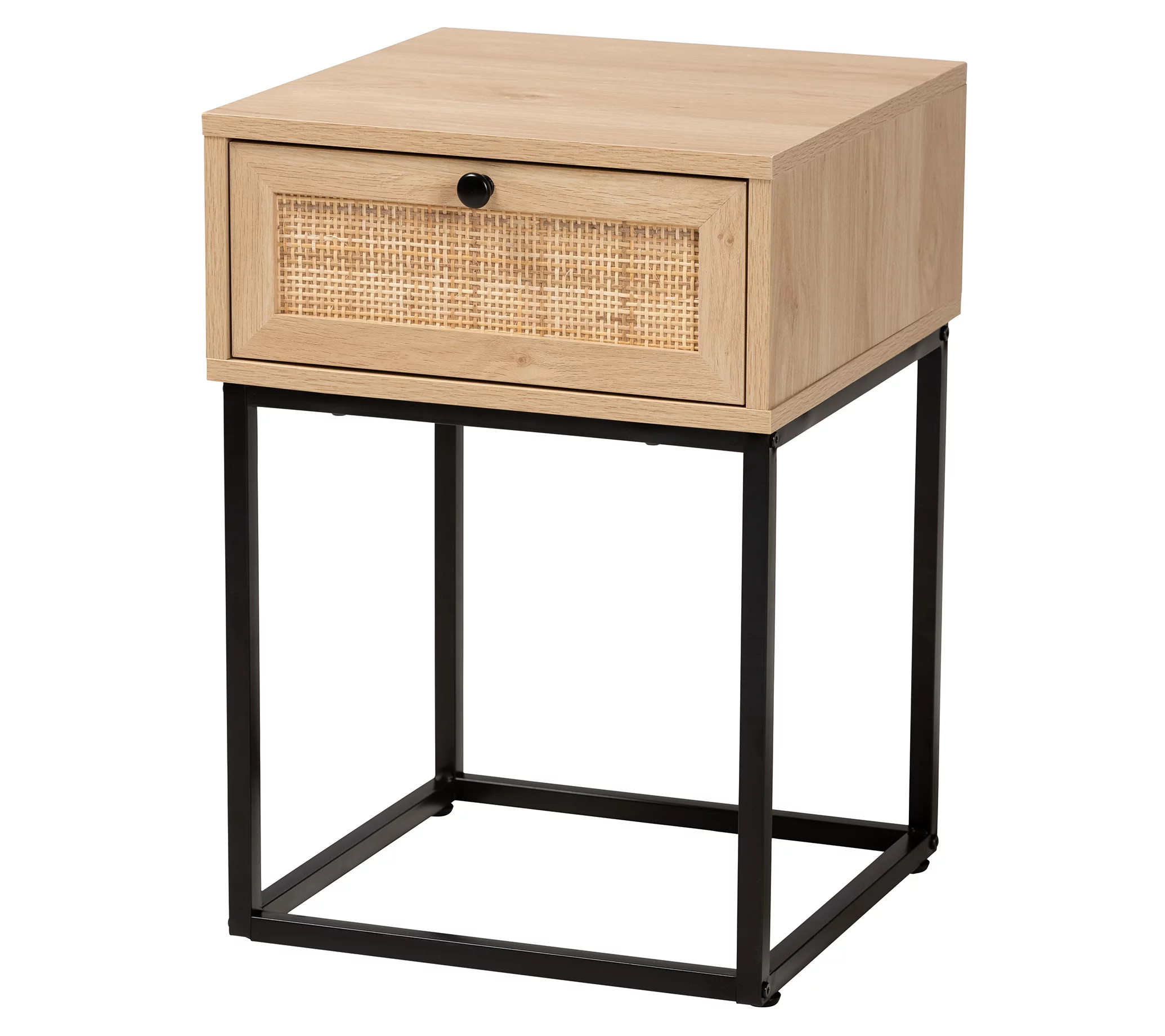 Amelia Wood and Natural Rattan 1-Drawer End Table - QVC.com | QVC