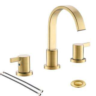 Phiestina 8 in. 2 Handle Waterfall Widespread Brushed Gold Bathroom Sink Faucet with Metal Pop-Up Dr | The Home Depot