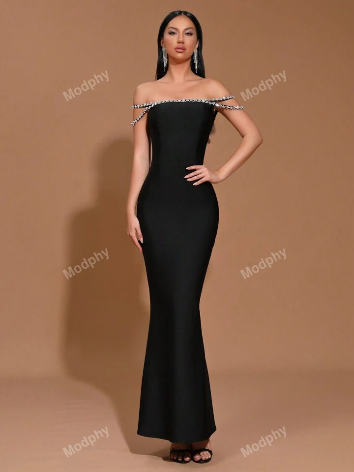 Modphy Nuevo diseño Vestido largo ajustado de manga abierta en el hombro, vestido formal sexy pa... | SHEIN