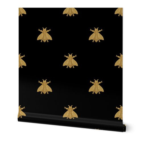 Napoleonic Bees ~ Faux Gilt on Blackest Black | Spoonflower