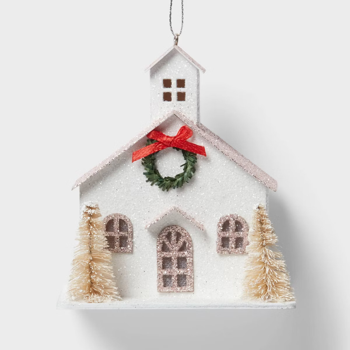 Glittered Paper Church with Bottle Brush Trees Christmas Tree Ornament White - Wondershop™ | Target