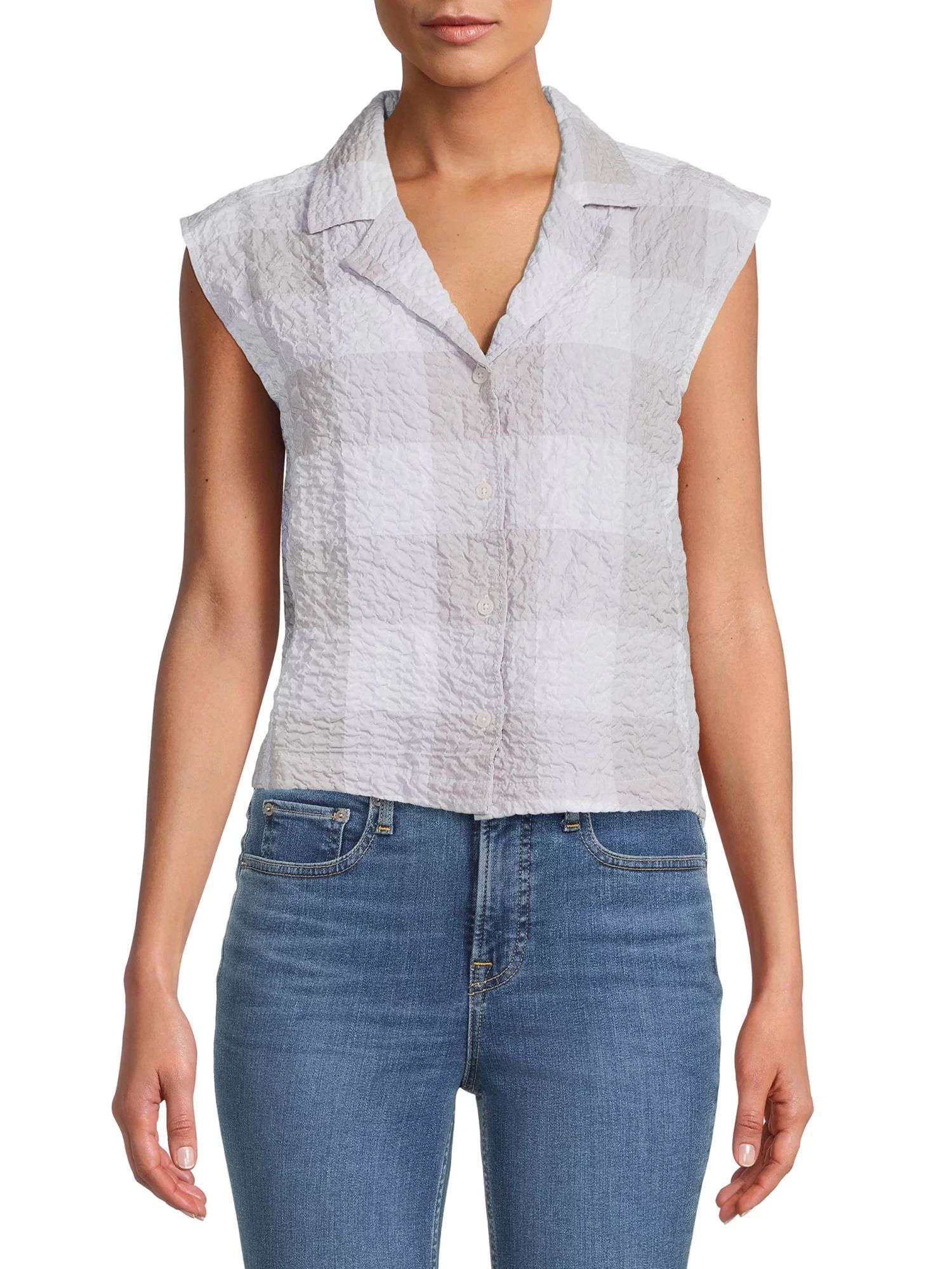 Time and Tru Women's Button Down Gingham Top | Walmart (US)
