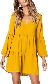 Amoretu Women Summer Tunic Dress V Neck Casual Loose Flowy Swing Shift Dresses | Amazon (US)