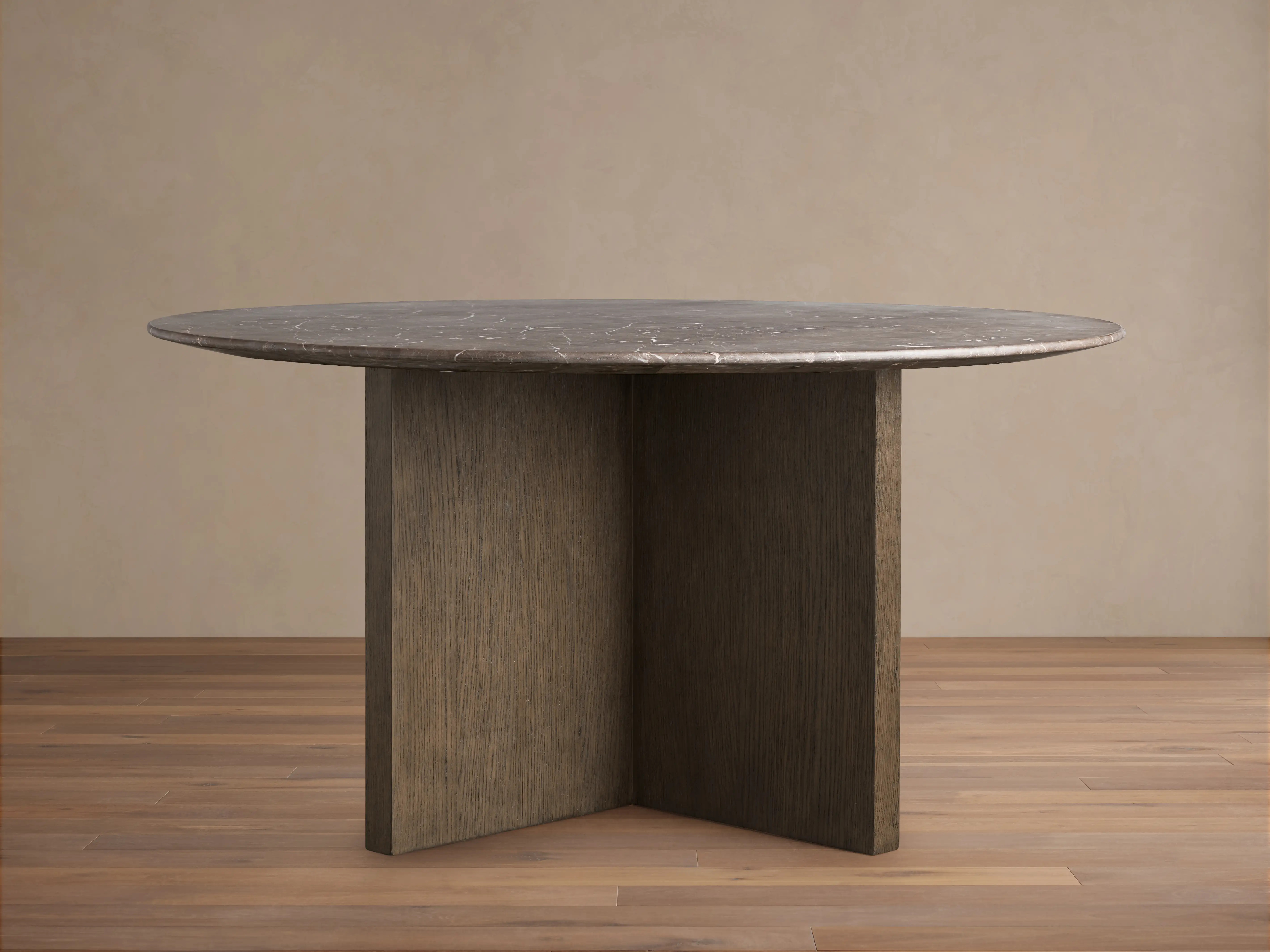 Saint Germain Round Stone Top Dining Table with Wood Clement Base | Arhaus