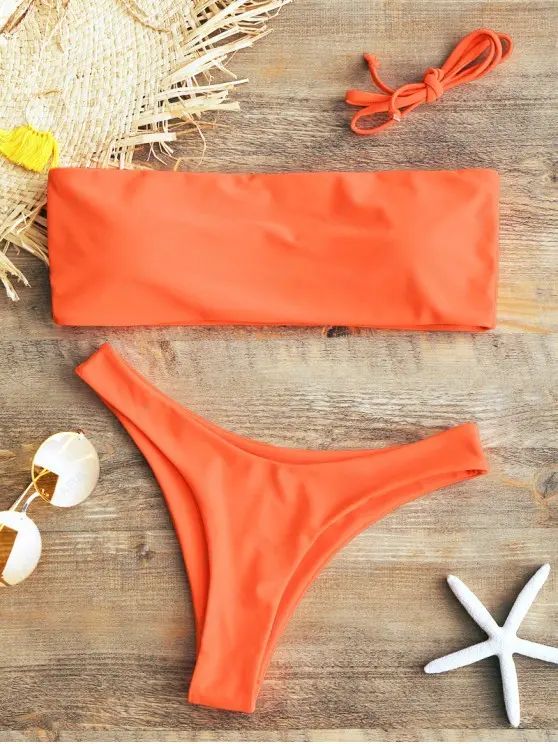 Padded Bandeau Bikini Set   FLUORESCENT ORANGE PURPLISH RED YELLOW | ZAFUL (Global)