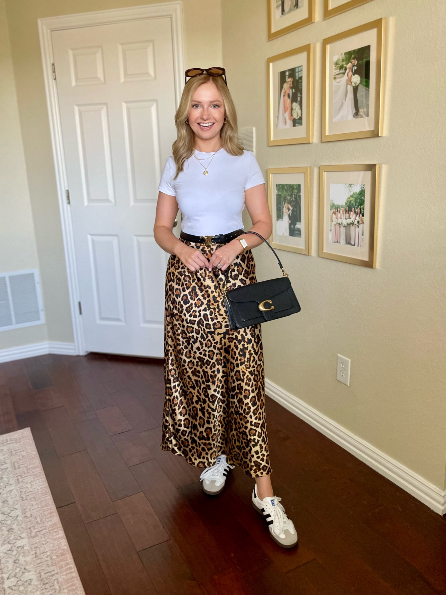 Exact skirt is sold out but I linked similar options! | leopard skirt, leopard print, midi skirt, fall outfit, casual fall outfit, sambas 

#LTKStyleTip #LTKSeasonal #LTKFindsUnder100