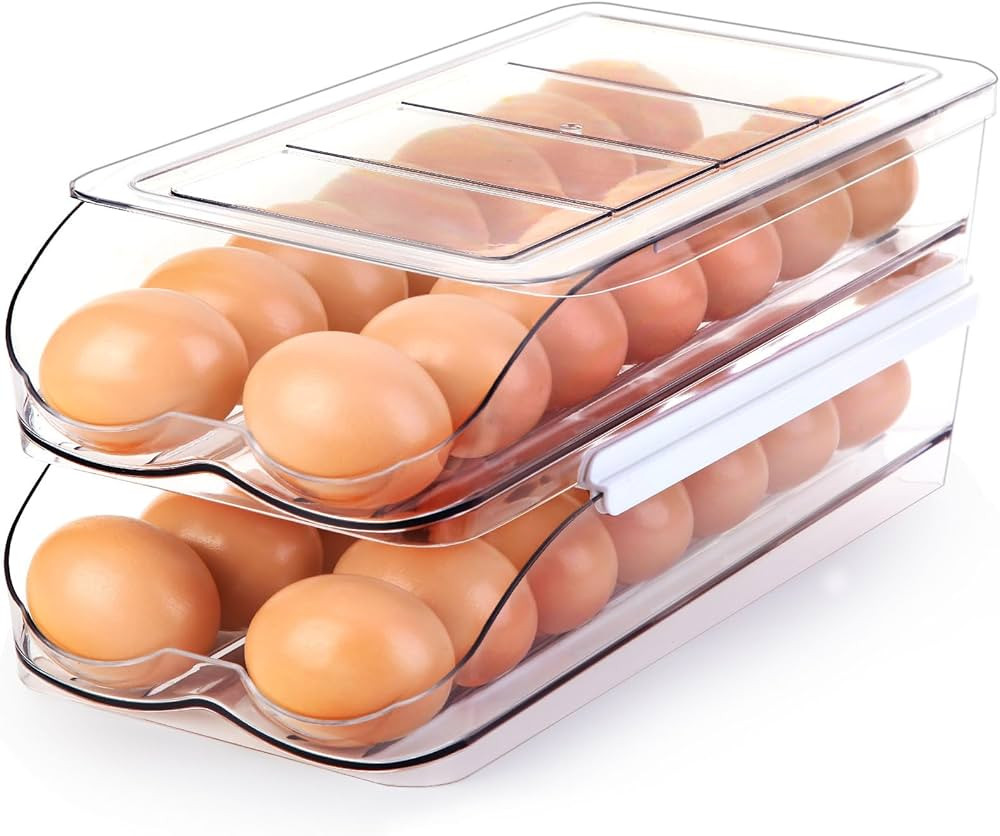 Egg Holder for Fridge, Automatic Rolling Egg Container for Refrigerator, Stackable Fridge Organiz... | Amazon (US)