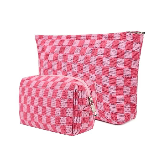 2Pcs Makeup Bag for Women Checkered Cosmetic Bag Set Travel Toiletry Bag Makeup Pouch Cute Makeup... | Amazon (US)
