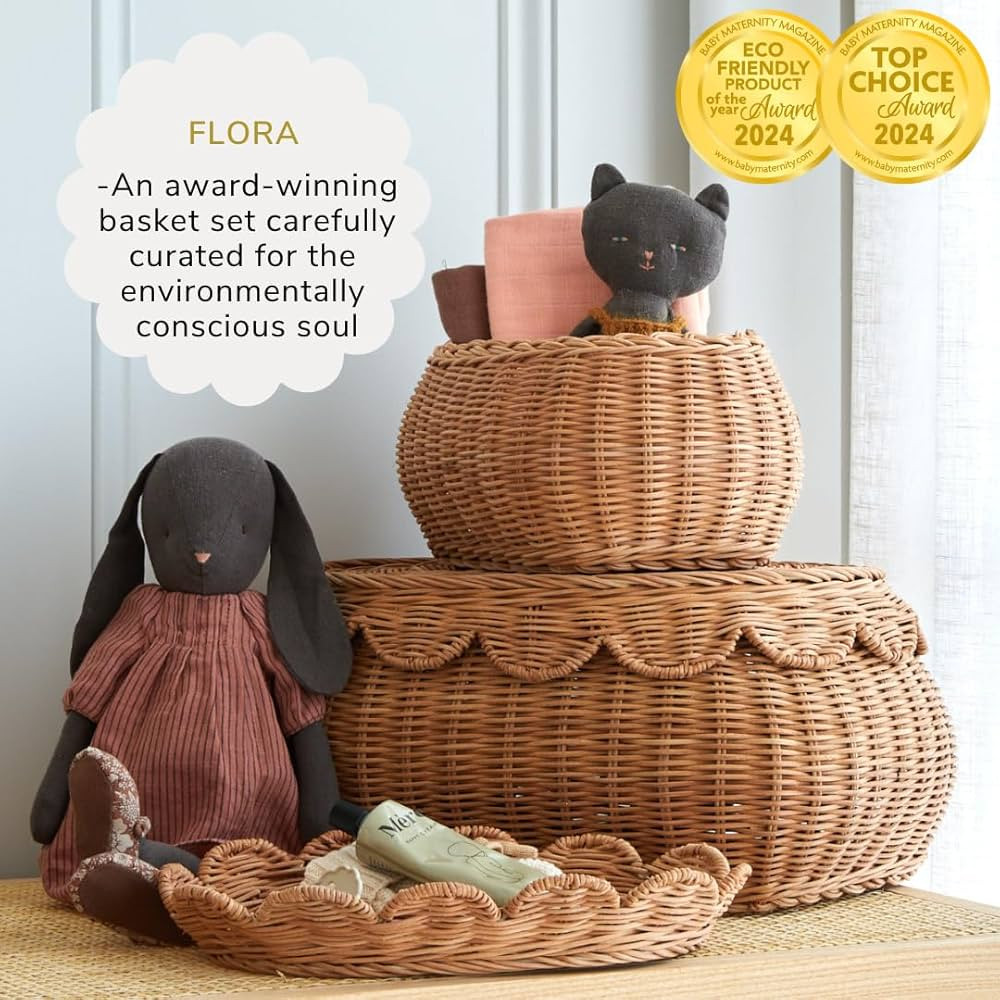 BEBE BASK The Original Scalloped Basket Set Of 2 - Small Scallop Basket - 15 x 10 x 6 In - Hand-W... | Amazon (US)